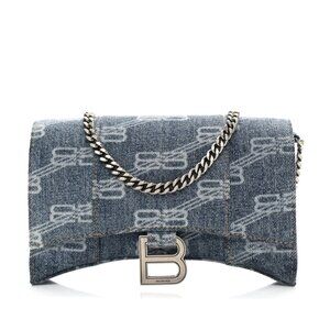 NWT Balenciaga Hourglass Wallet On Chain Blue Denim BB Monogram